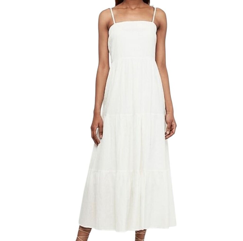 Express white textured tie shoulder tiered maxi dress size M